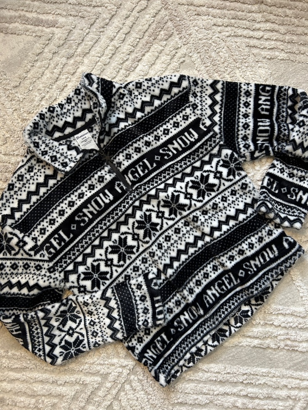 Black & White Snowflake Fleece Quarter-Zip Sweater - Unbranded